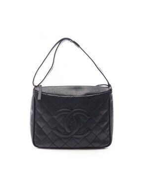 Chanel Shoulder Bag Wild Stitch Big CC Logo Black Leather Quilted CC